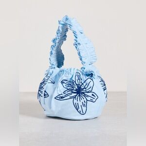 Fanm Mon Shou-Shou Kame Embroidered Floral Purse in Light Lagoon Blue